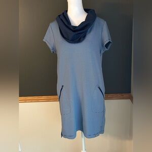 Title Nine Laylie Blue Stripe Cowl Neck Dress Size Small Active Stretch Pockets